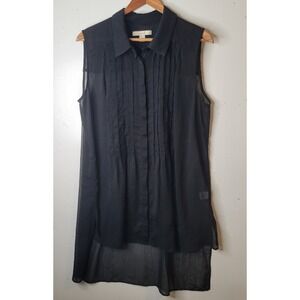 Sejour Black Sleeveless Pleated Chiffon Tunic Top 16W WhimsiGoth Workwear Layer